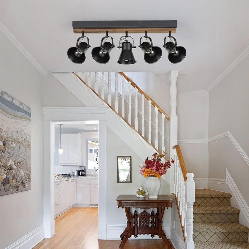 SEEBLEN 5-Light Track Light Fixtures, Adjustable Ceiling/Wall Mount Spotlight, Industrial Black Kitchen Track Lighting for Living Room, Dining Room, Hallway, Bathroom - Image 5